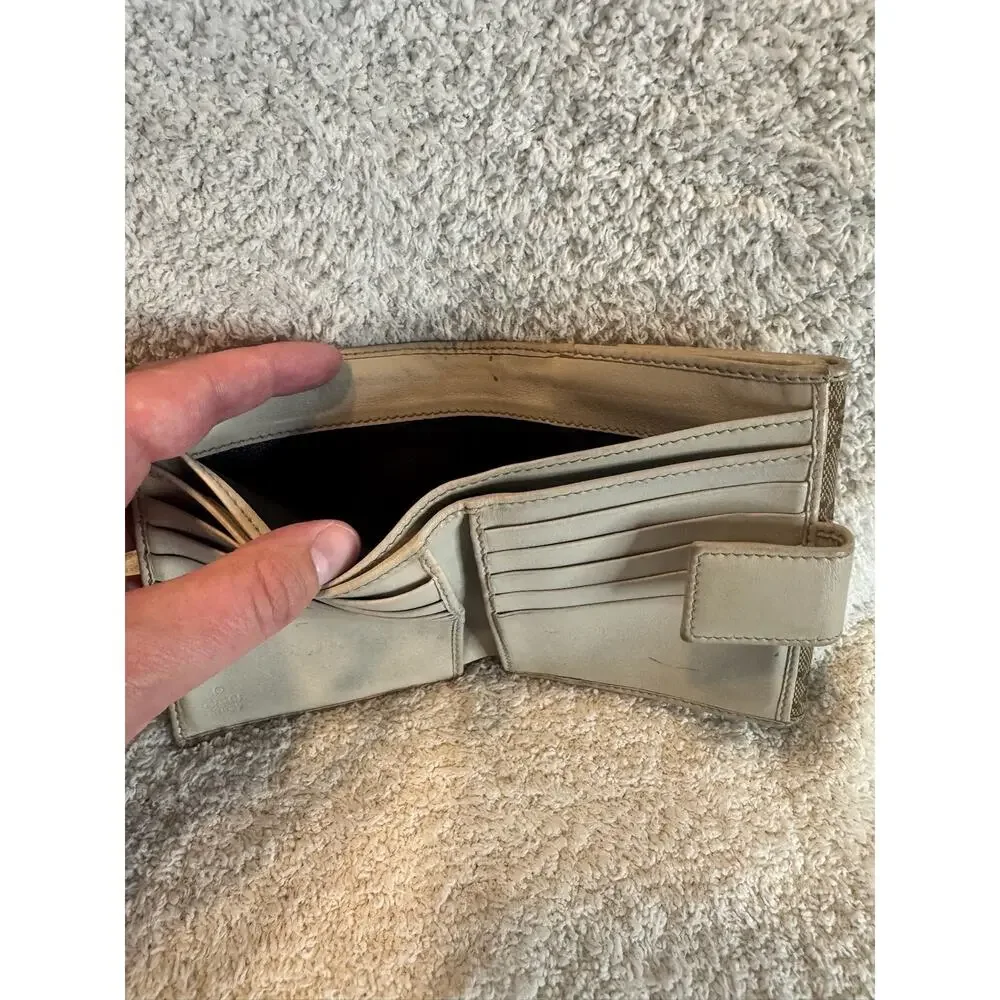 Gucci GG Supreme Web Stripe Bow Bifold Wallet Canvas Leather Clutch Purse - Picture 10 of 12